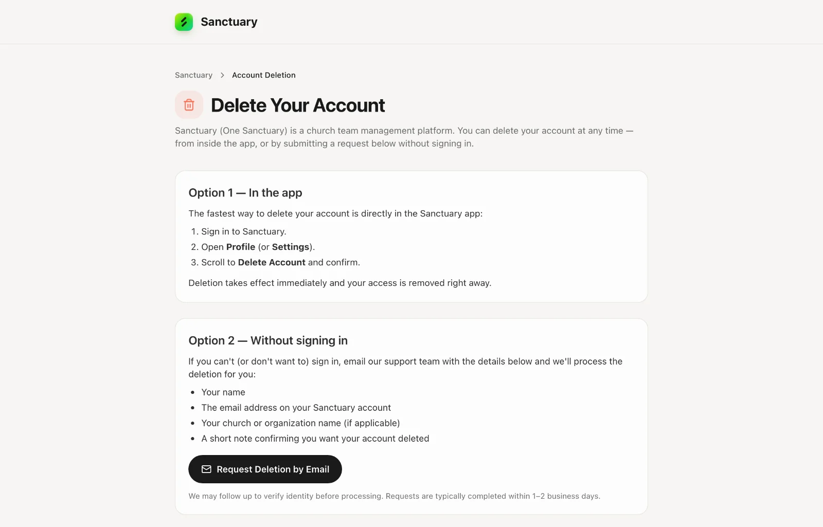 Delete your account: Without signing in