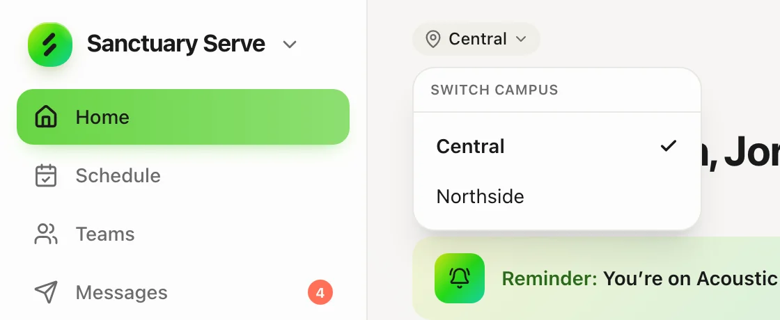 Switch churches or campuses: Another campus
