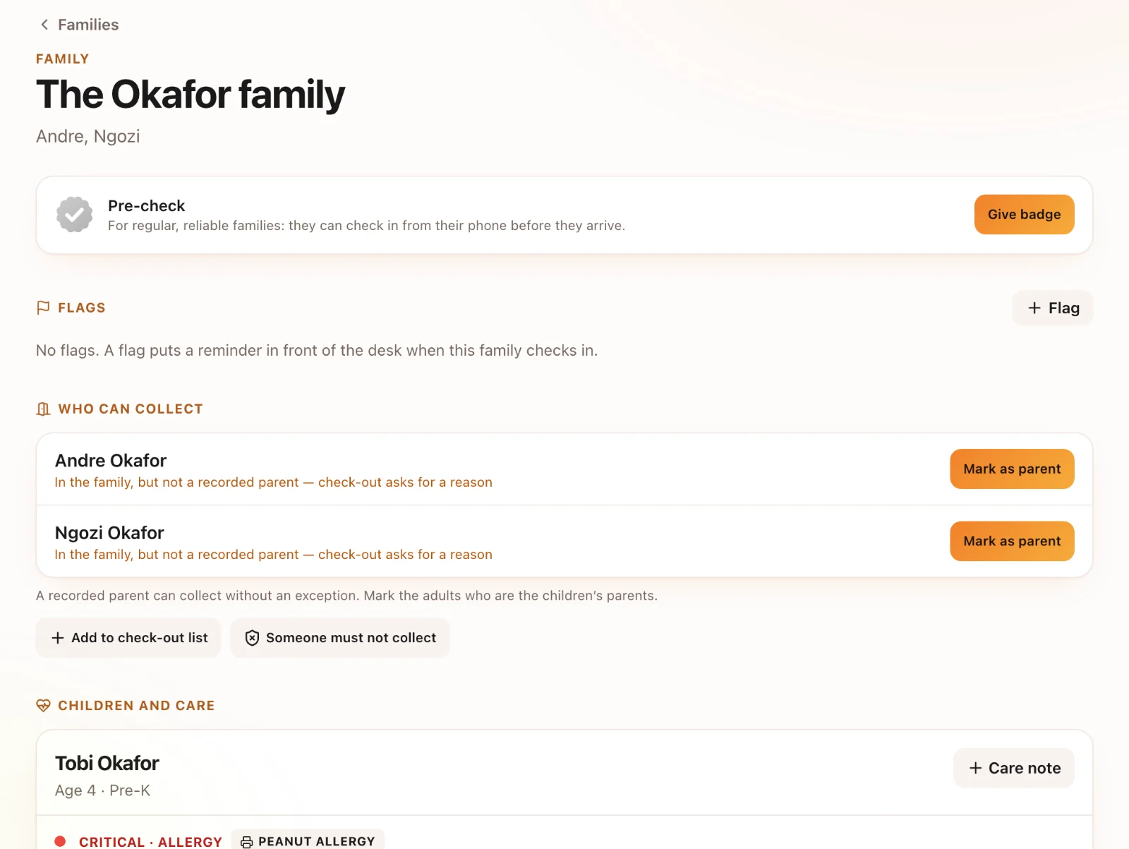 First-time families, Family Pass and secure pickup: Secure pickup