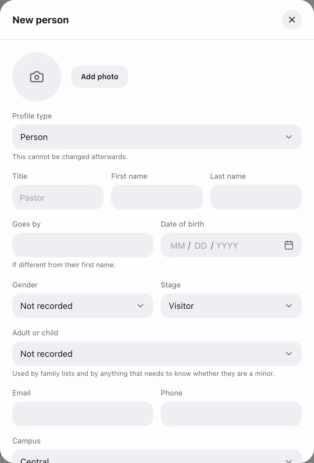 Adding a person: Add from People