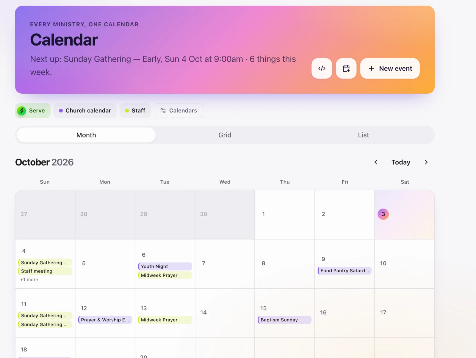 Calendar and events: Open the calendar