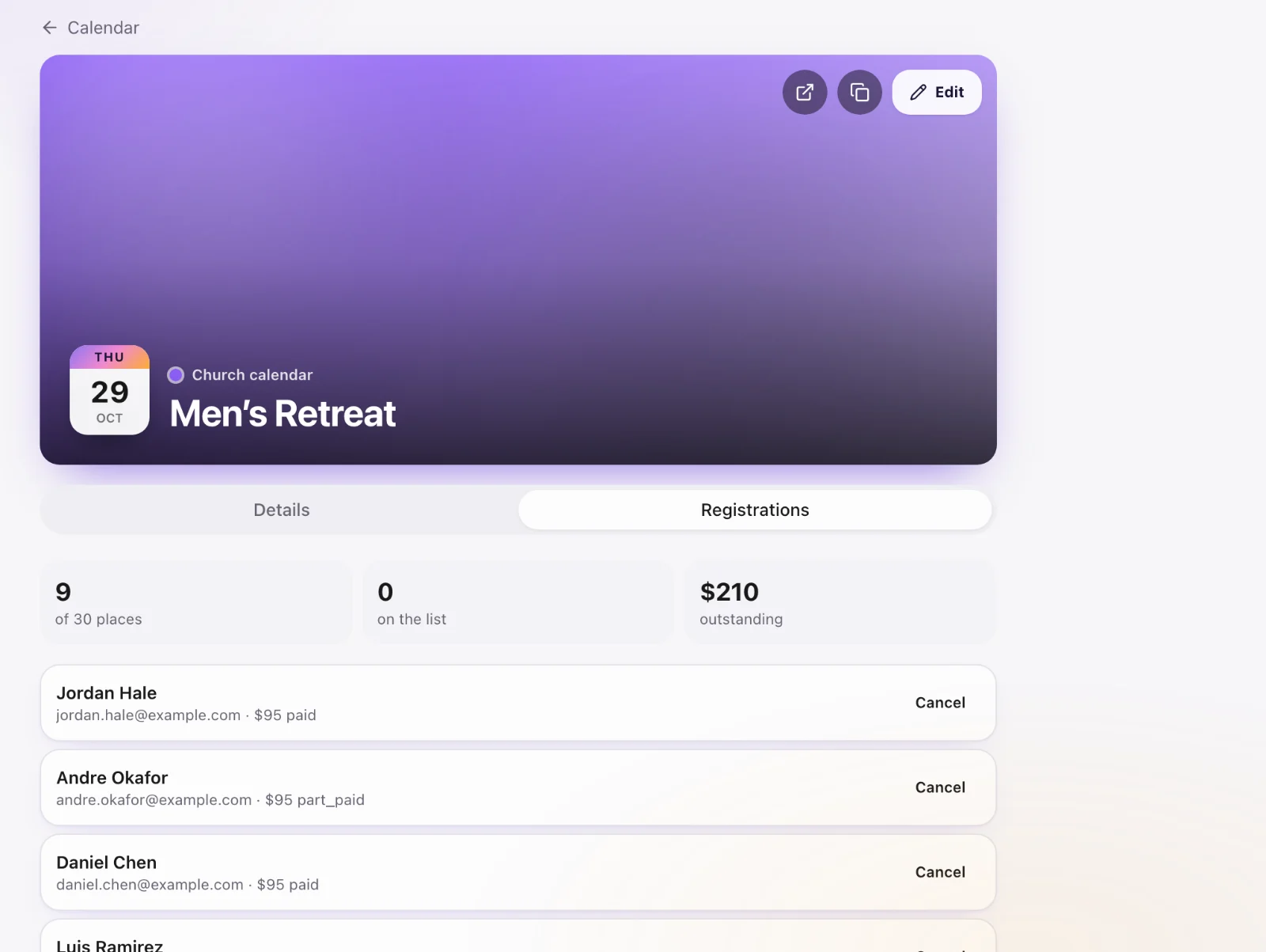 Event registrations: Work the list