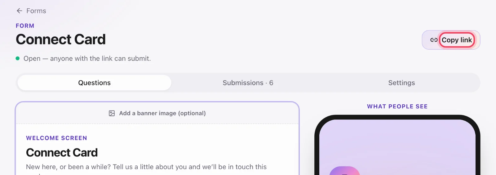 Public forms and guest cards: Put the link where people are