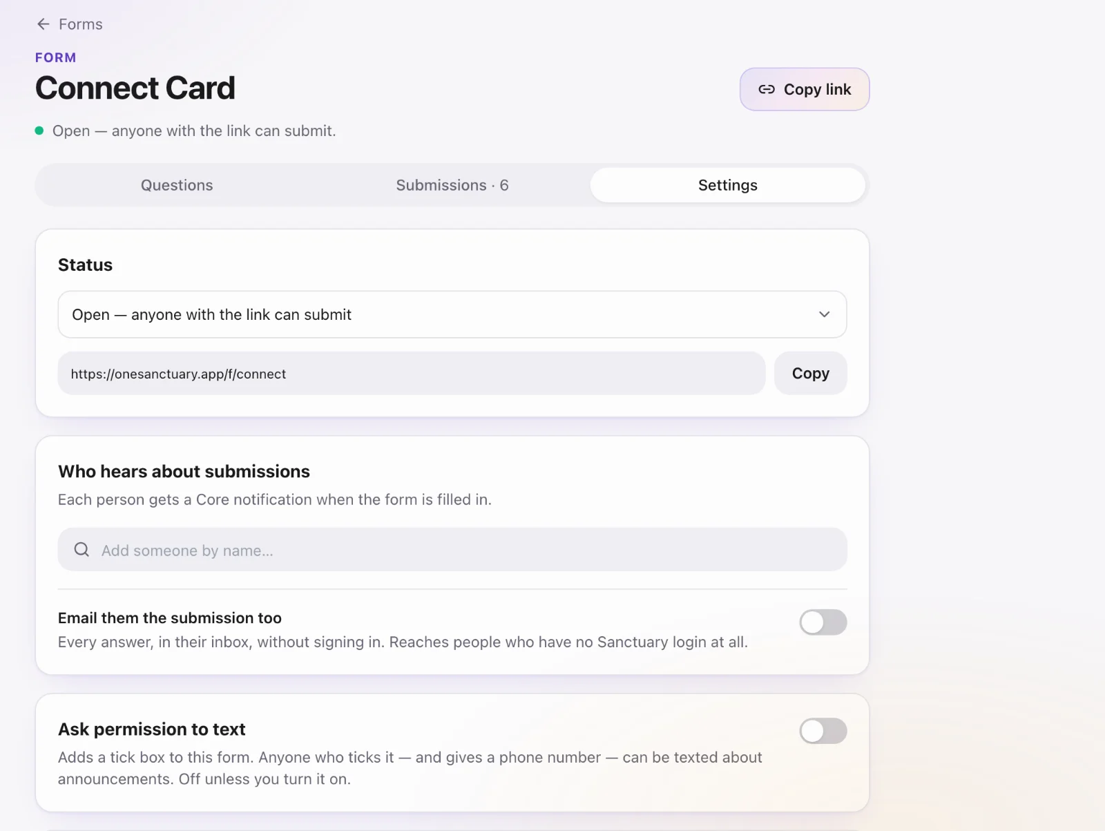 Building a form: Notifications and campus