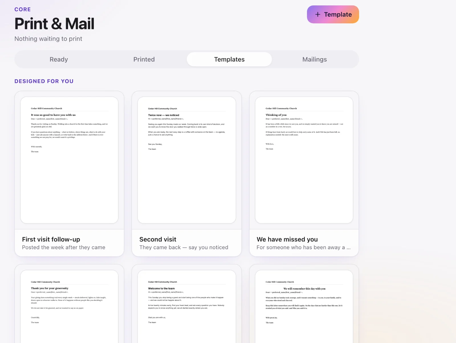 Printed letters and mail: A template, then a mailing