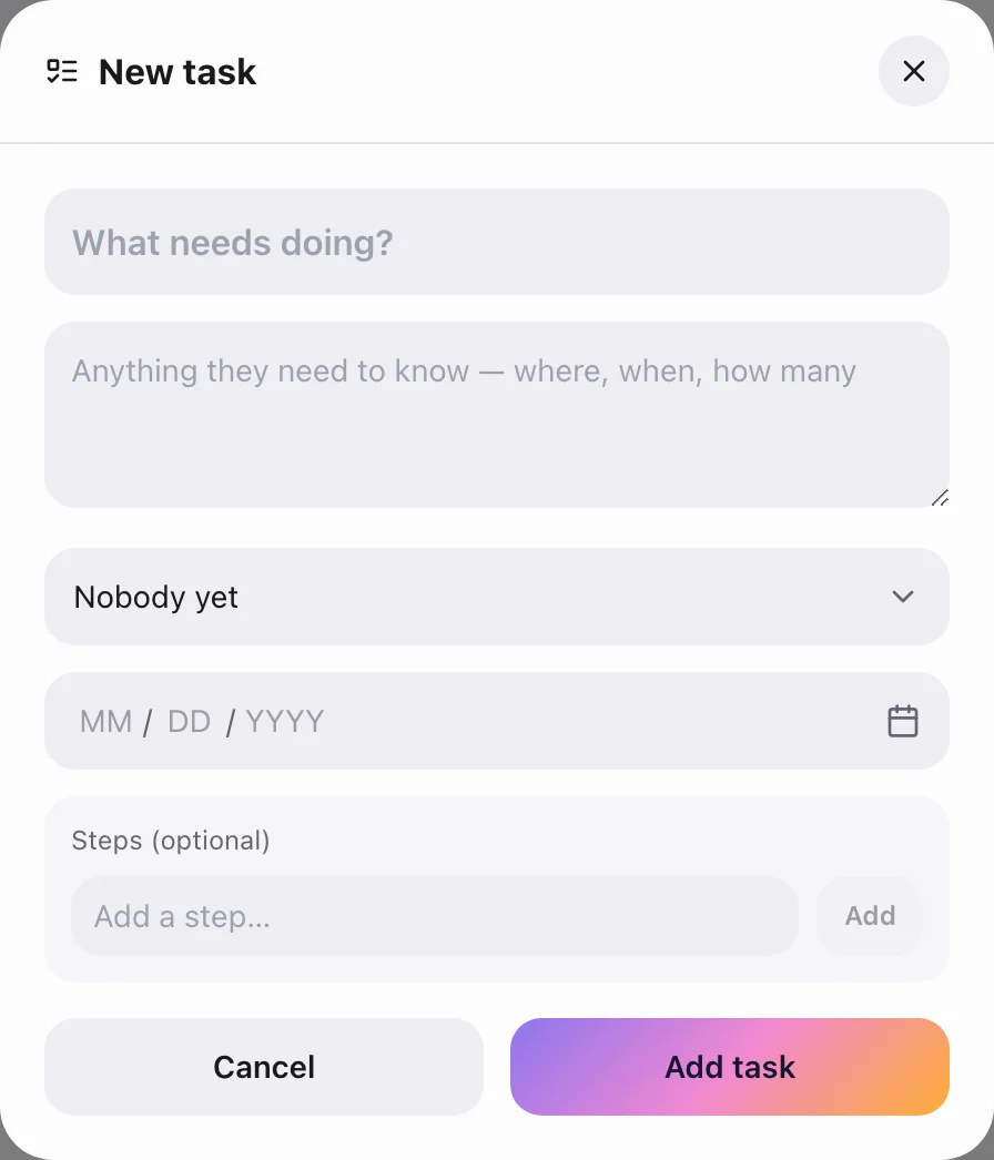 Tasks and follow-up: Create one