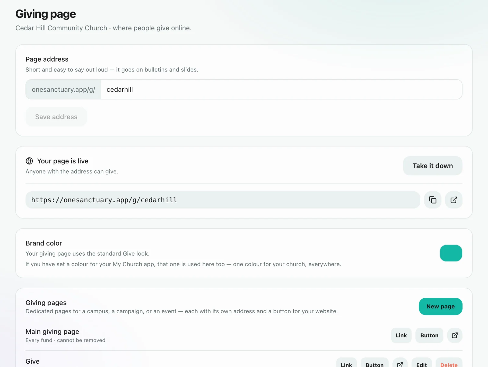 Opening your giving page: Design the page