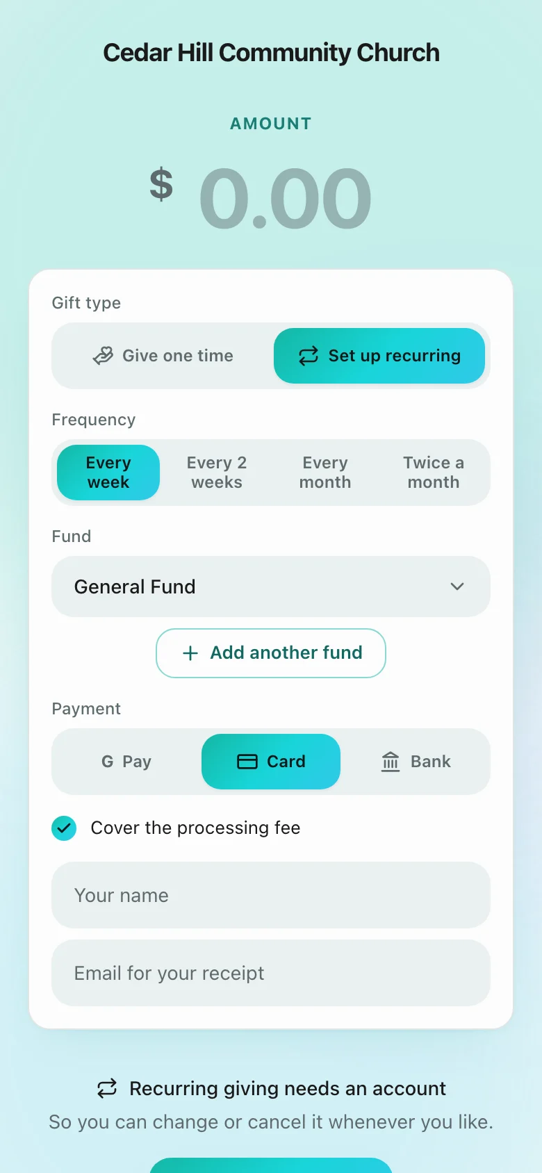 How people can give: Card