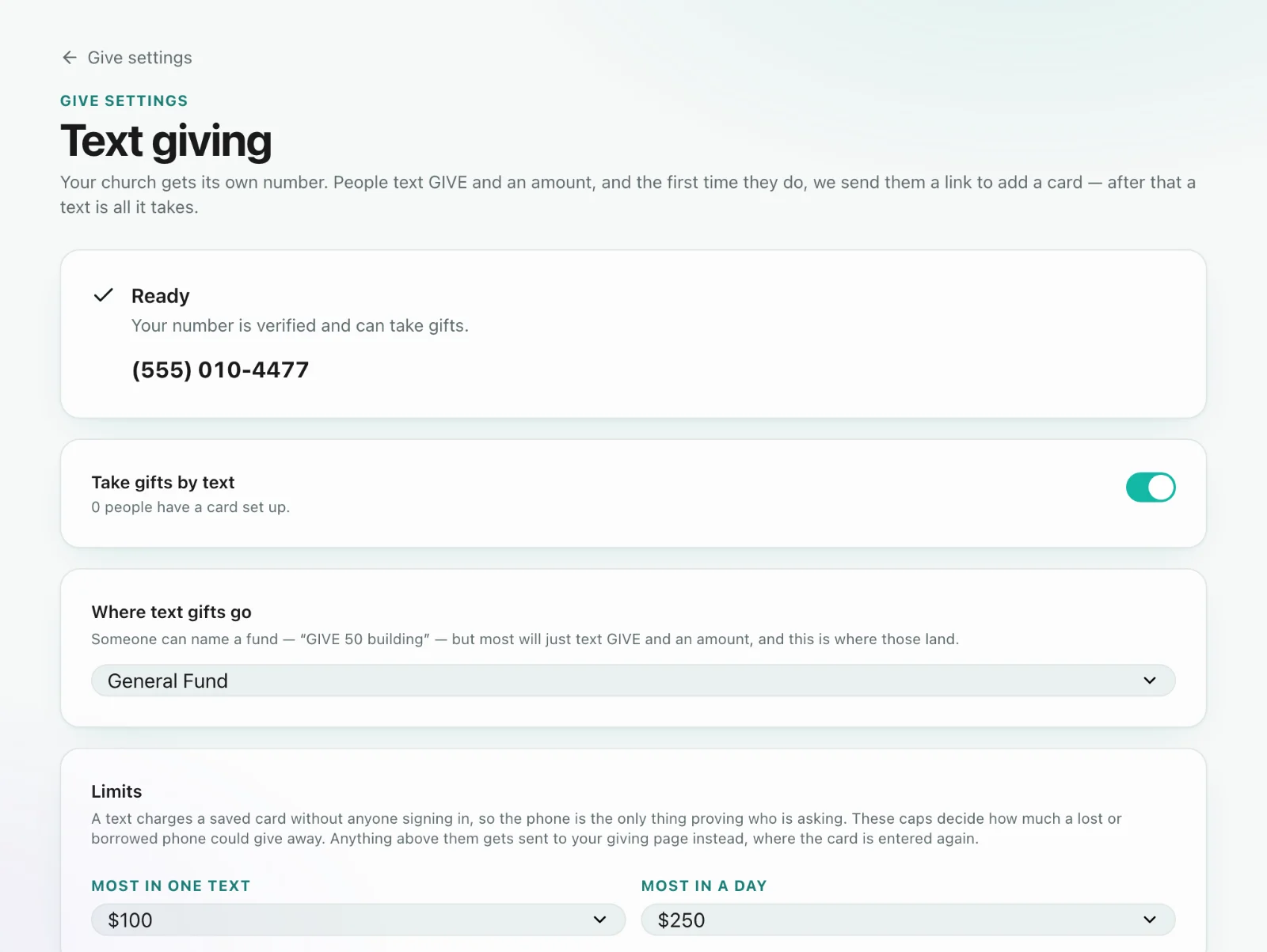 Text giving: You need a number on the church