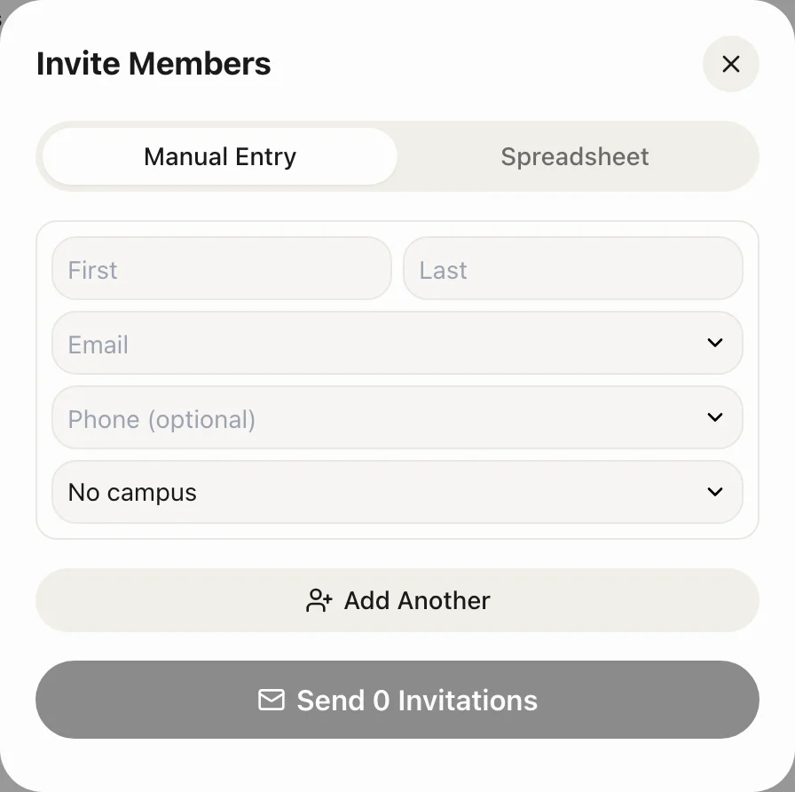 Church codes and invitations: Invite by email