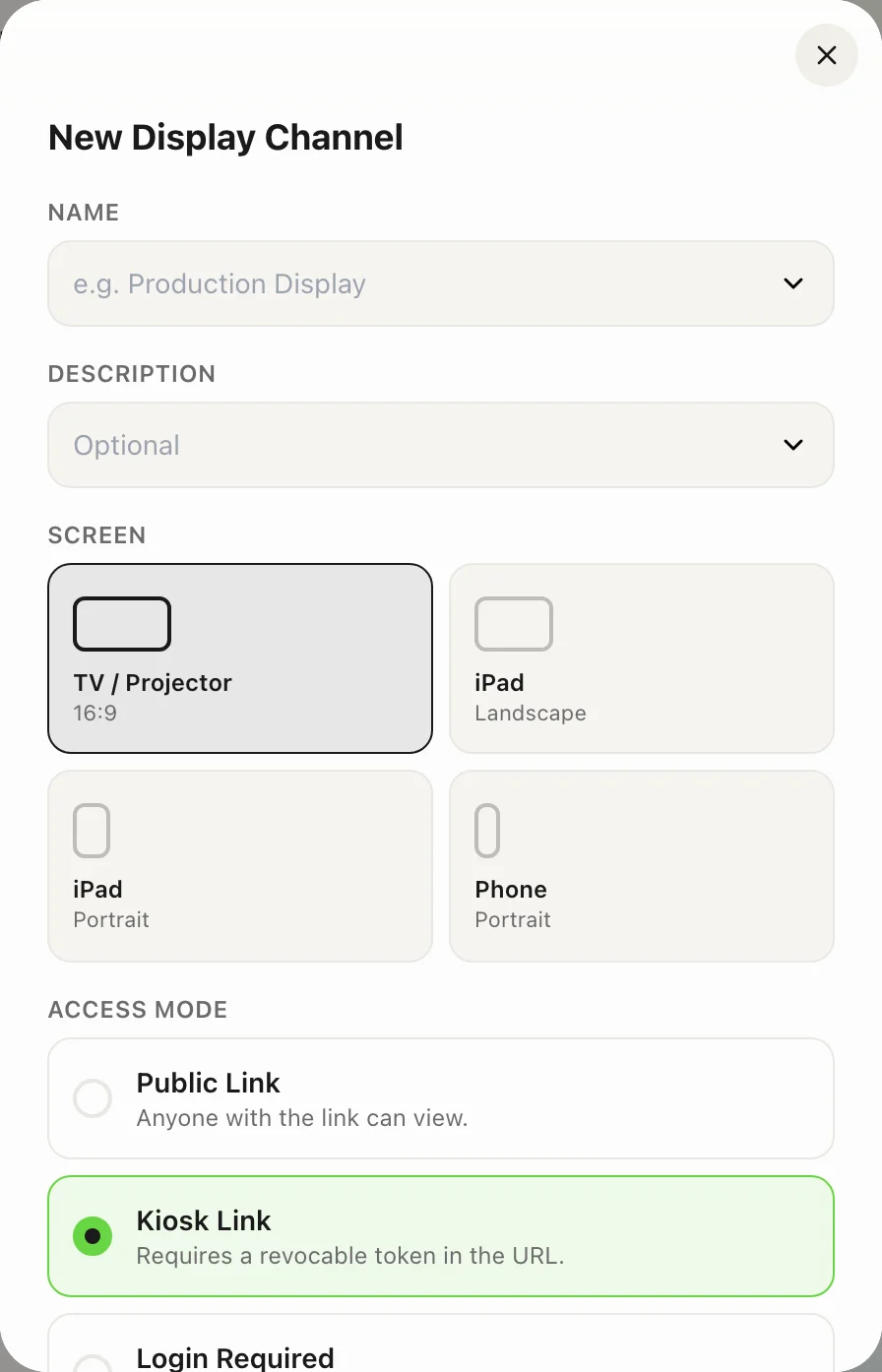 Setting up a stage display: Create a channel