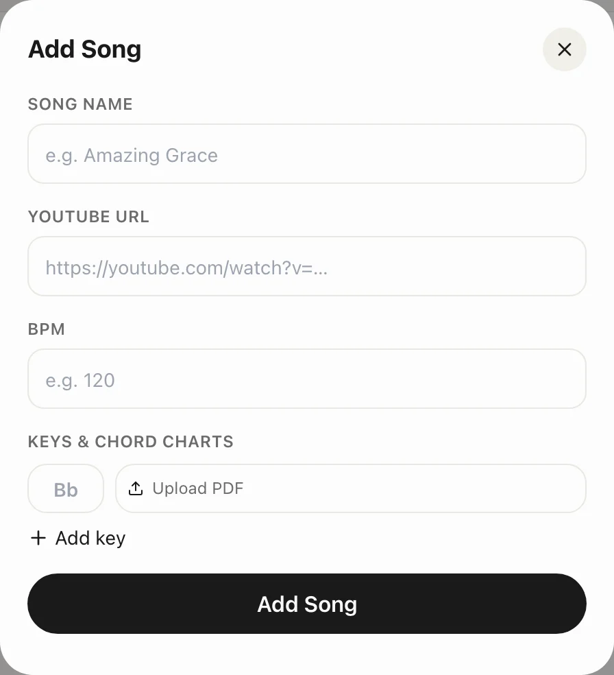 Adding a song: Create