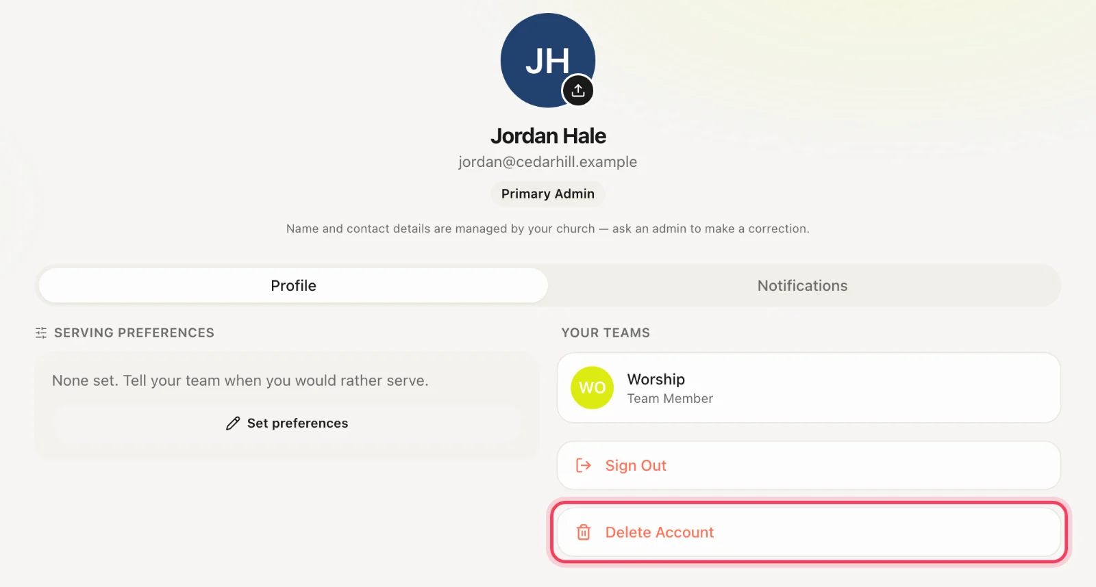 Delete your account: In the app