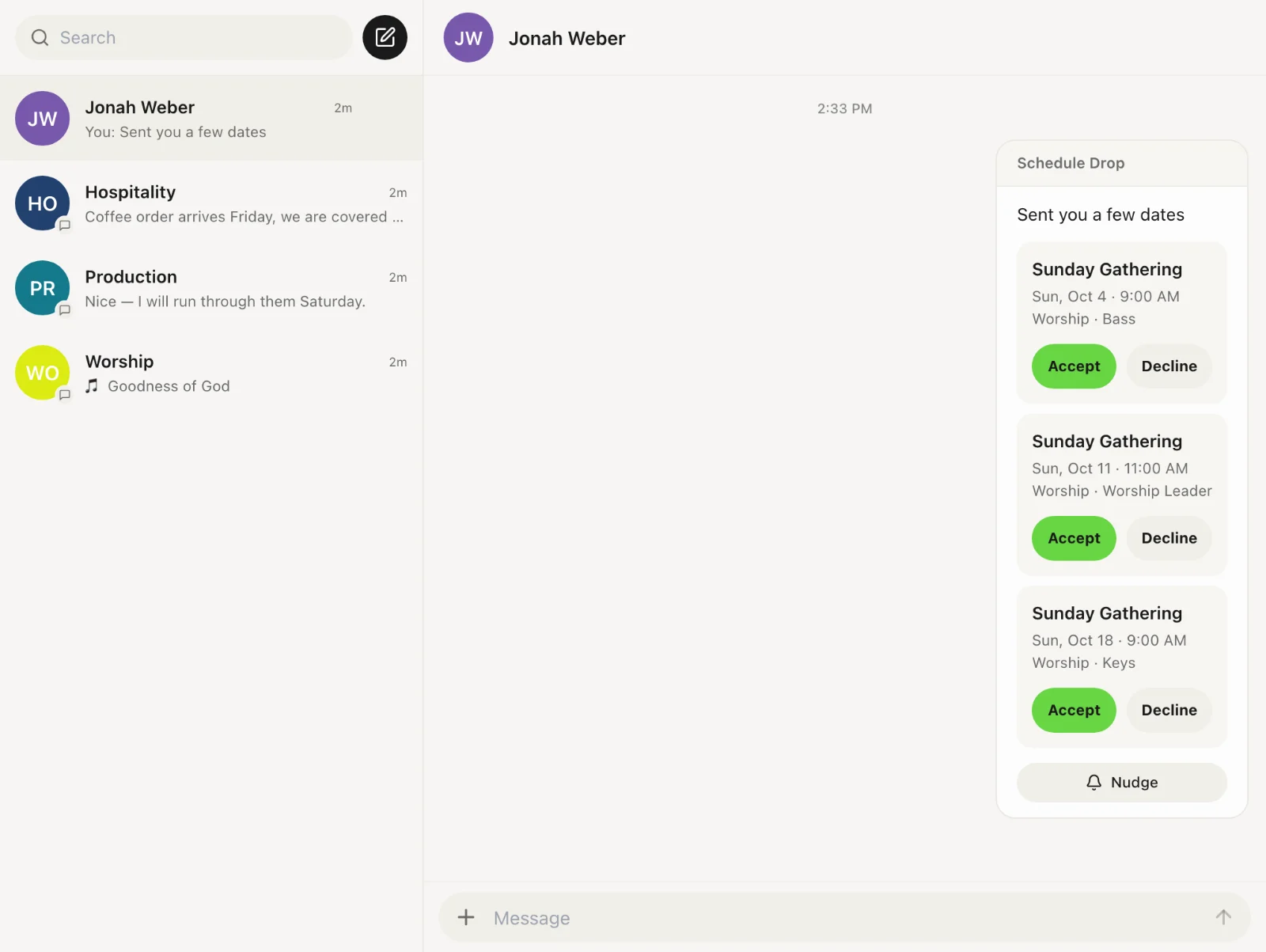 Accepting or declining a schedule request: Accept or decline