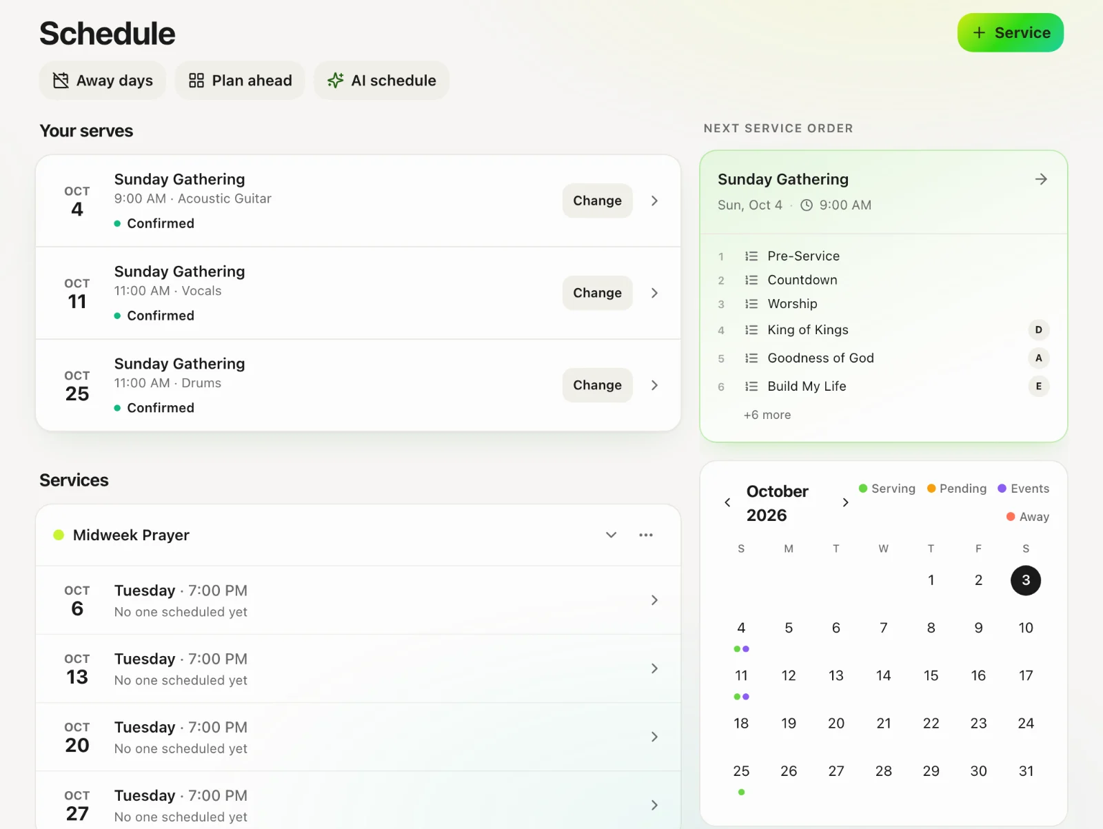 Creating a service order: Open the service date