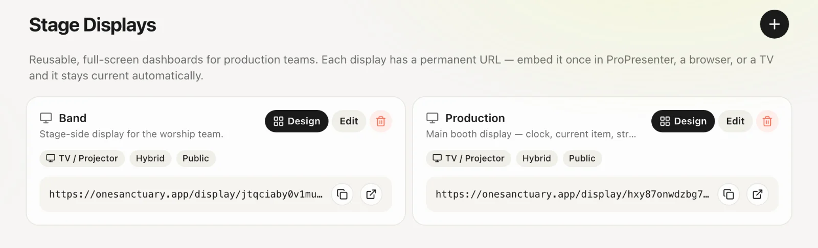 Setting up a stage display: Open the URL