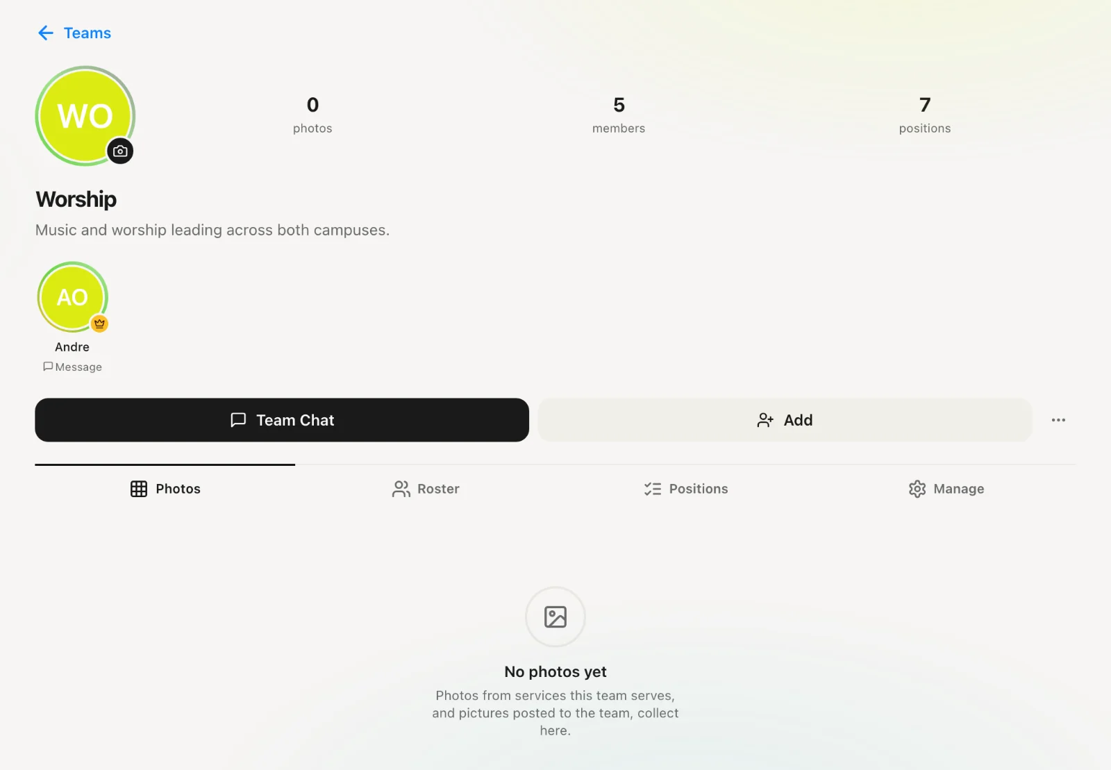 Creating a team: Create, then add people